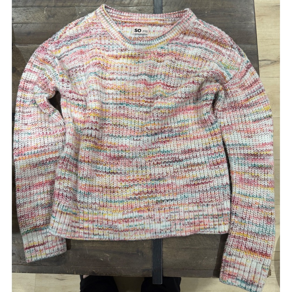 SOโ Girls Space Dye Crewneck Sweater Multicolor Knit Pink Teal Size 16 Plus